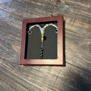 Vintage Bullhead Silver and Gold Corkscrew in Wooden Display